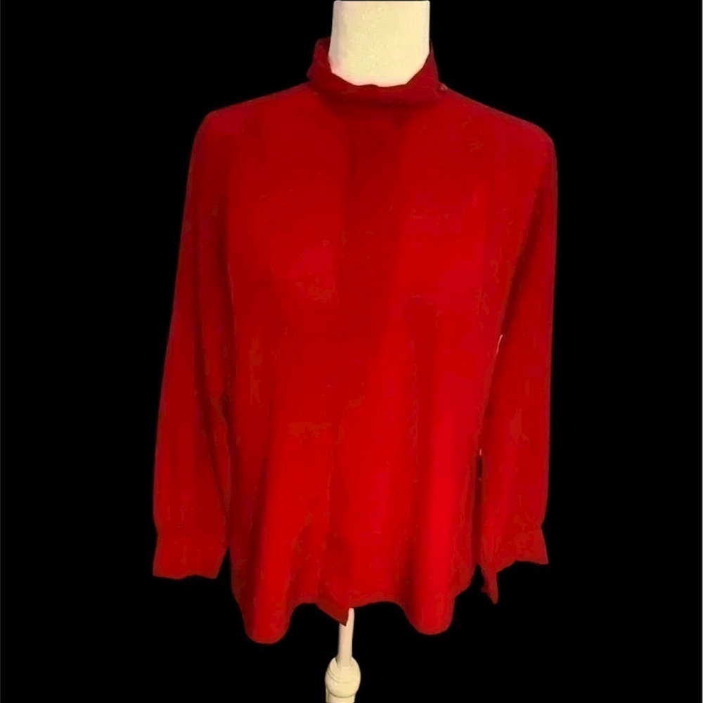 Vintage Pendleton Sophisticates Red Polyester Top Ruched Button Neck Blouse 10